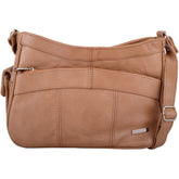 Womens Leather Handbag/Shoulder Bag 3743 with Side Mobile Pocket (Tan)